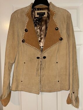 Women's Light Tan Suede Jacket with Contrast Collar
